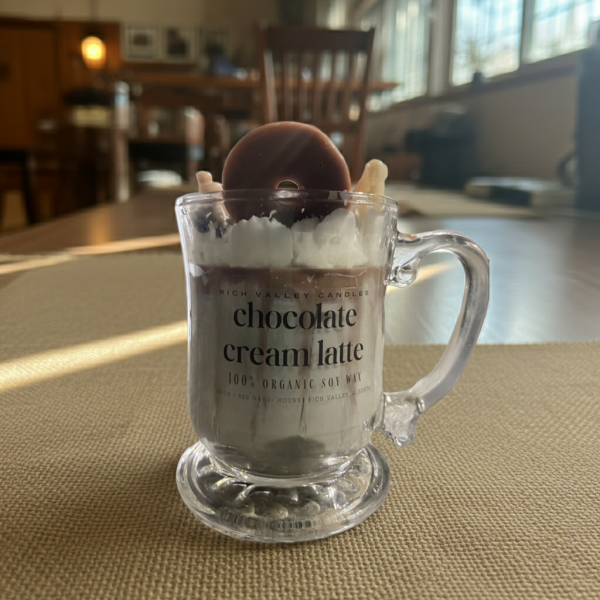 chocolate cream latte - glass mug